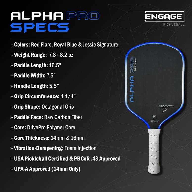 Engage Alpha Pro Pickleball Paddle - Elongated 16mm