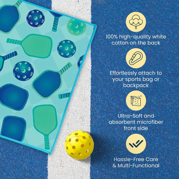 Pickleball Towel- Teal Microfiber & Cotton Towel (Blue/Green Paddles)