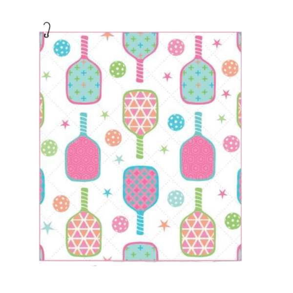 Pickleball Towel- Paddle and Stars Microfiber & Cotton Towel (Pink/White Paddles)