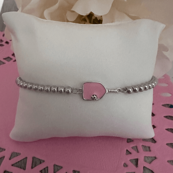 Jewelry Sterling Silver Pickleball Beaded Stretch Bracelet