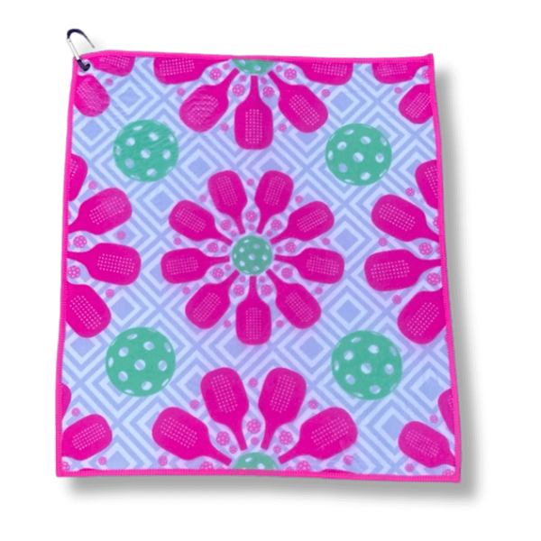 Pickleball Towel- Pink Microfiber & Cotton Towel (Pink Flower)