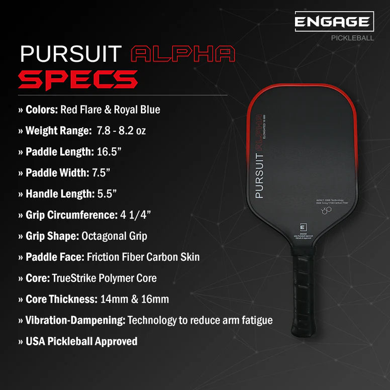 Engage Pursuit Alpha Pickleball Paddle - Elongated 16mm
