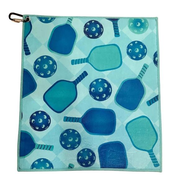 Pickleball Towel- Teal Microfiber & Cotton Towel (Blue/Green Paddles)