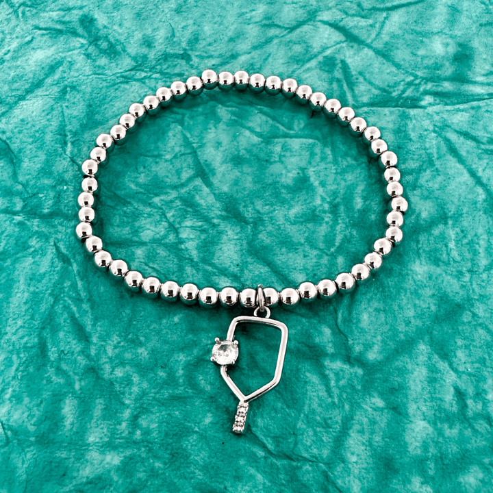 Jewelry Pickleball CZ Beaded Stretch Bracelet