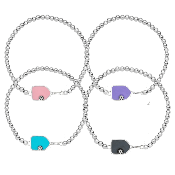Jewelry Sterling Silver Pickleball Beaded Stretch Bracelet