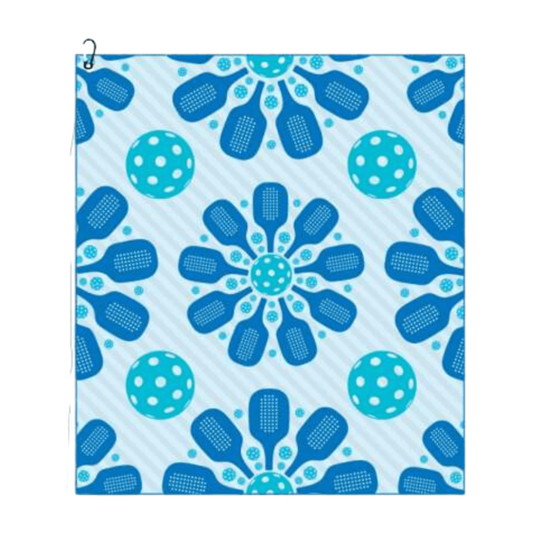 Pickleball Towel- Blue Microfiber & Cotton Towel (Blue Flower)