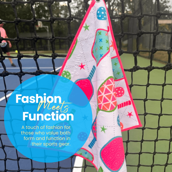 Pickleball Towel- Paddle and Stars Microfiber & Cotton Towel (Pink/White Paddles)