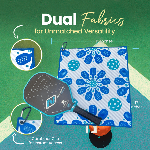 Pickleball Towel- Blue Microfiber & Cotton Towel (Dink)