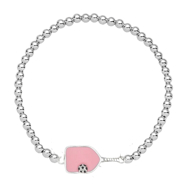 Jewelry Sterling Silver Pickleball Beaded Stretch Bracelet